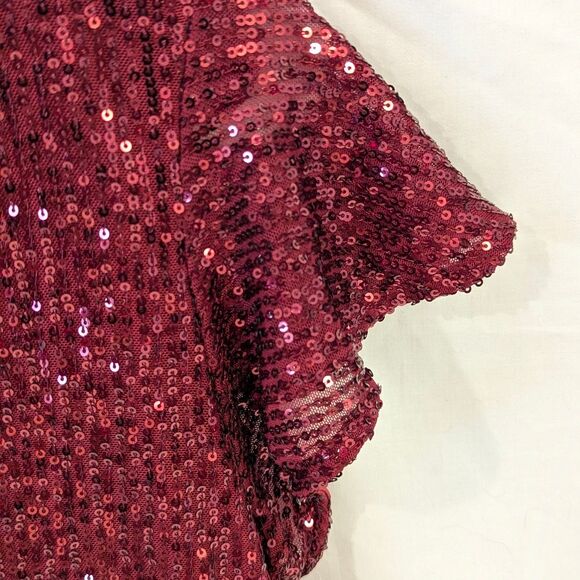 The Limited Red Sequin Flutter Sleeve Blouse - M - Great for Holidays! - Picture 3 of 9